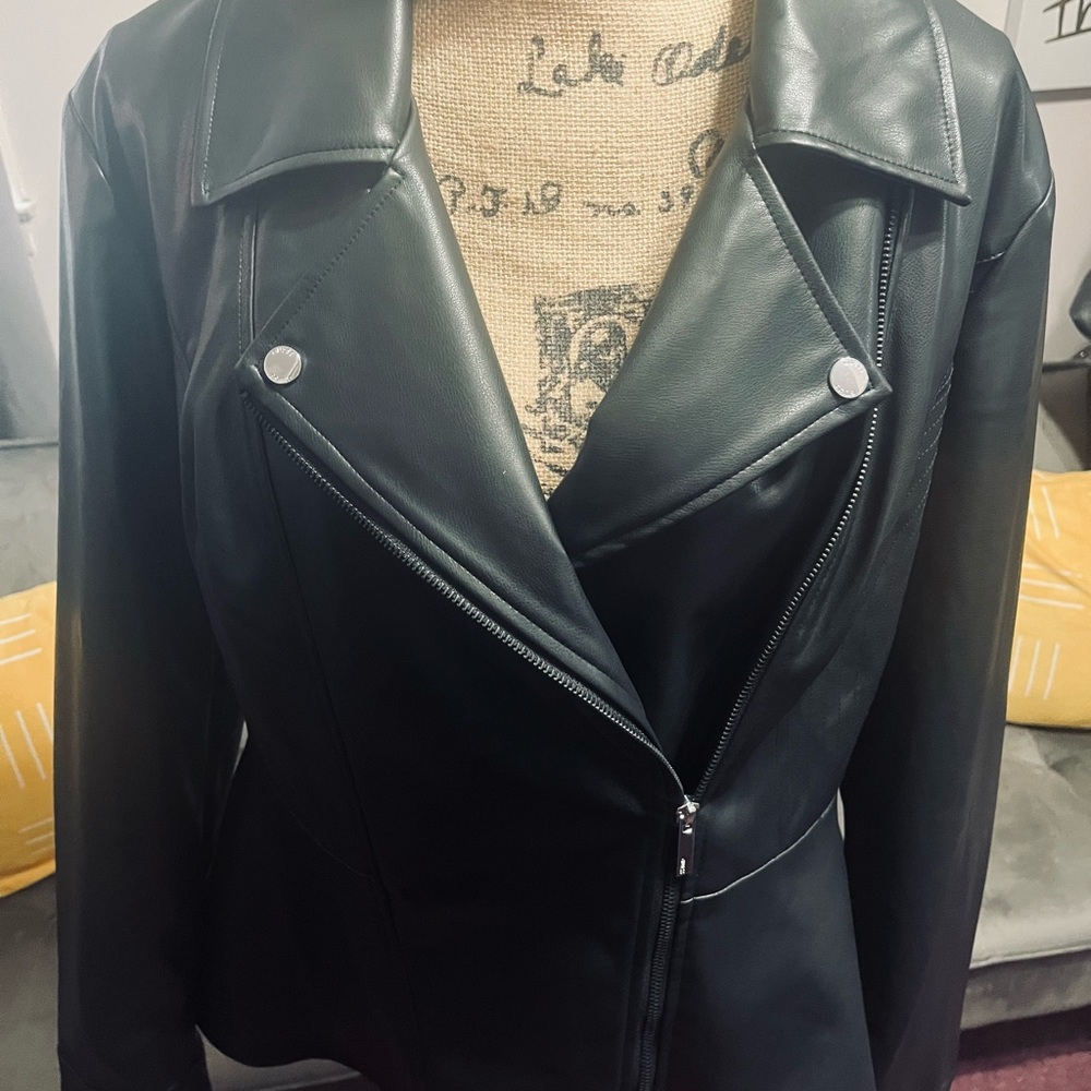 Guess by Marciano Black Faux Leather Peplum Moto Jacket - Picture 6 of 16